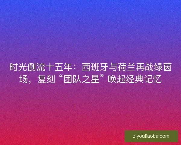 时光倒流十五年：西班牙与荷兰再战绿茵场，复刻 “团队之星” 唤起经典记忆