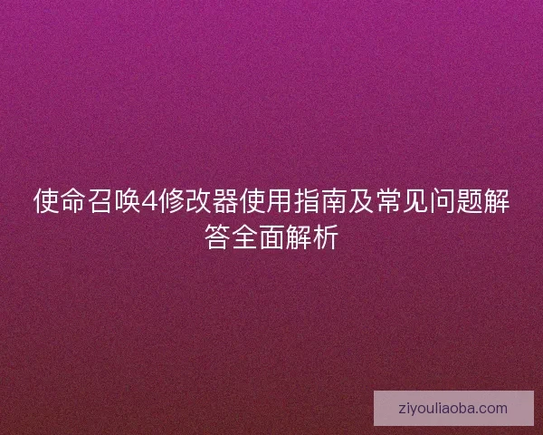 使命召唤4修改器使用指南及常见问题解答全面解析