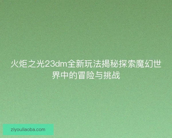 火炬之光23dm全新玩法揭秘探索魔幻世界中的冒险与挑战