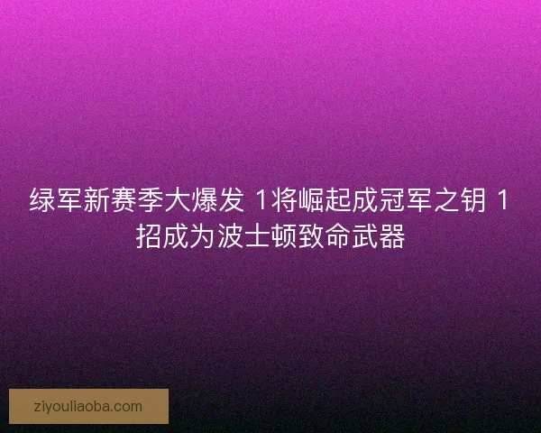 绿军新赛季大爆发 1将崛起成冠军之钥 1招成为波士顿致命武器